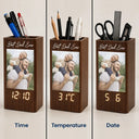Gift For Father, Custom Photo, Sentimental, Upload Full Photo - Custom Photo Family Portrait Best Grandpa Dad Ever - Personalized Pen Holder With Clock