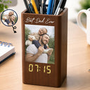 Gift For Father, Custom Photo, Sentimental, Upload Full Photo - Custom Photo Family Portrait Best Grandpa Dad Ever - Personalized Pen Holder With Clock