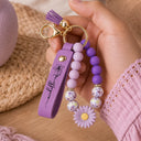 Birth Month Flowers Sketch Bloom Where You're Planted - Personalized Leather Beaded Keychain