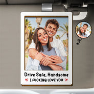 Custom Photo,Art Design,Gift For Couples,Romantic,Photo - Caricature - With BG - Custom Photo Caricature Drive Safe Handsome I Love You - Personalized Custom Shaped Car Visor Clip
