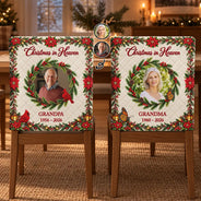 Christmas,Custom Photo,Family,Memorial,Memorial Loved One,Sympathetic,Upload Full Photo - Christmas Memorial Gift For Loss Of Loved One - Personalized Custom Photo Photo & Name Christmas In Heaven Chair Back Cover