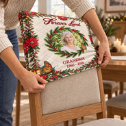 Christmas,Custom Photo,Family,Memorial,Memorial Loved One,Sympathetic,Upload Full Photo - Christmas Memorial Gift For Loss Of Loved One - Personalized Custom Photo Photo & Name Christmas In Heaven Chair Back Cover