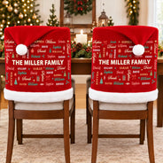 Christmas, Custom Text, Family, Happy - Christmas Table Decor Gift For Family - Personalized Member Names Chair Cover