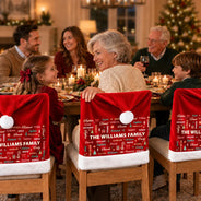 Christmas, Custom Text, Family, Happy - Christmas Table Decor Gift For Family - Personalized Member Names Chair Cover