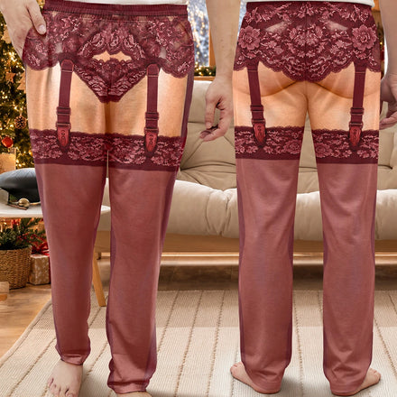 Funny Christmas Gift For Husband Boyfriend Brother - Personalized Garter Illusion Print Pajama Pants
