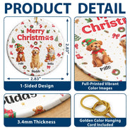 Art Design,Christmas,Custom Photo,Gift For Mother,Gifts For Her,Happy,Pet Lovers,Pet Mom,Photo - Christmas Accessories 3D Cartoon Pet - Christmas Gift For Pet Mom - Personalized Custom Photo Pet Name Festive Pattern Circle Ceramic Ornament