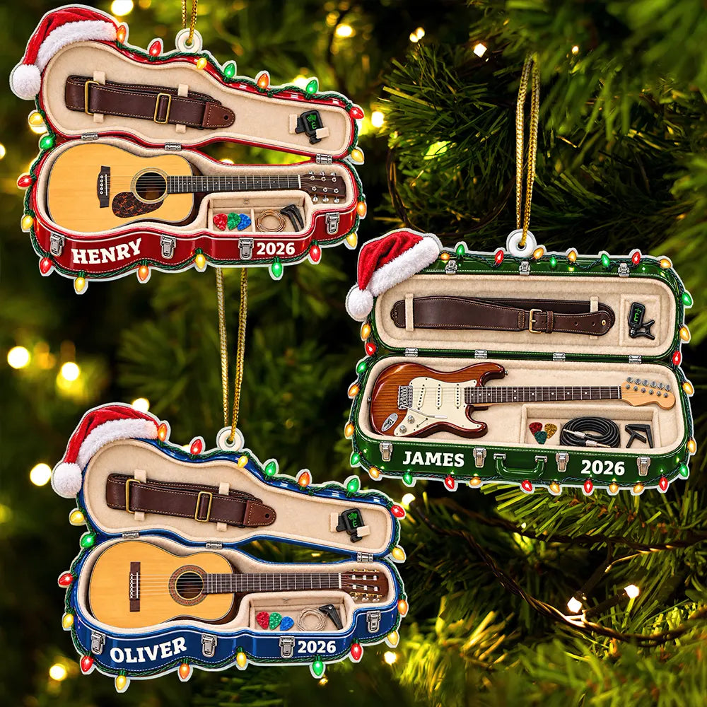 Christmas,Gift For Men,Gift For Yourself,Gifts For Him,Guitar,Happy,Icon,Music - Christmas Gift For Guitar Lovers - Personalized Guitar Case Acrylic Ornament