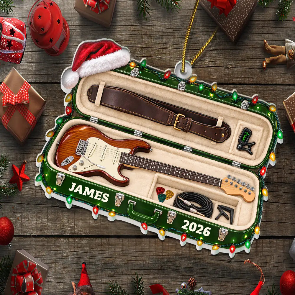 Christmas,Gift For Men,Gift For Yourself,Gifts For Him,Guitar,Happy,Icon,Music - Christmas Gift For Guitar Lovers - Personalized Guitar Case Acrylic Ornament