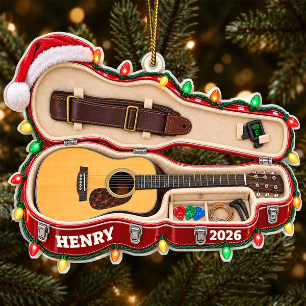 Christmas,Gift For Men,Gift For Yourself,Gifts For Him,Guitar,Happy,Icon,Music - Christmas Gift For Guitar Lovers - Personalized Guitar Case Acrylic Ornament