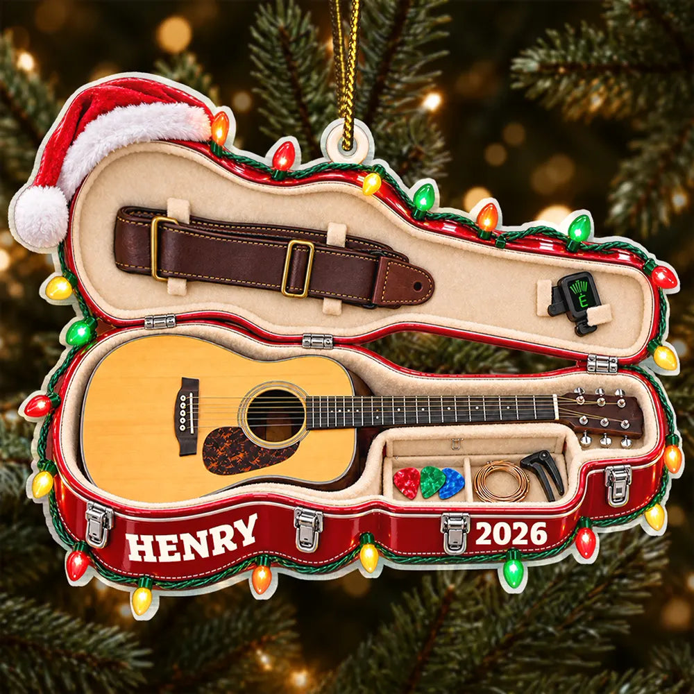 Christmas,Gift For Men,Gift For Yourself,Gifts For Him,Guitar,Happy,Icon,Music - Christmas Gift For Guitar Lovers - Personalized Guitar Case Acrylic Ornament