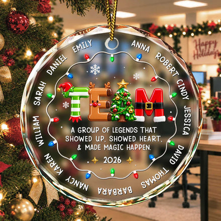 Christmas Gift For Coworkers Team Members - Personalized Names & Year Group Of Legends Circle Glass Ornament
