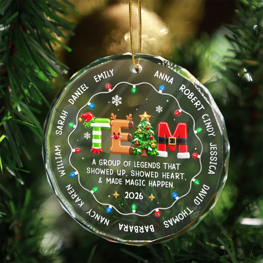 Christmas,Gift For Colleagues,Grateful,Text Shape - Circle,Top Market - Christmas Gift For Coworkers Team Members - Personalized Names & Year Group Of Legends Circle Glass Ornament