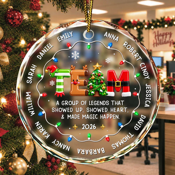 Christmas,Gift For Colleagues,Grateful,Text Shape - Circle,Top Market - Christmas Gift For Coworkers Team Members - Personalized Names & Year Group Of Legends Circle Glass Ornament