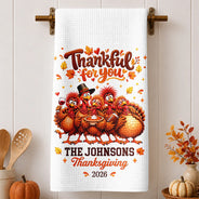 Custom Text,Gift For Grandma,Gifts For Her,Happy,Indoor Decor,Thanksgiving - Thanksgiving Kitchen Decor Gift For Mom Grandma Family - Personalized Funny Turkey Thankful For You Kitchen Towel