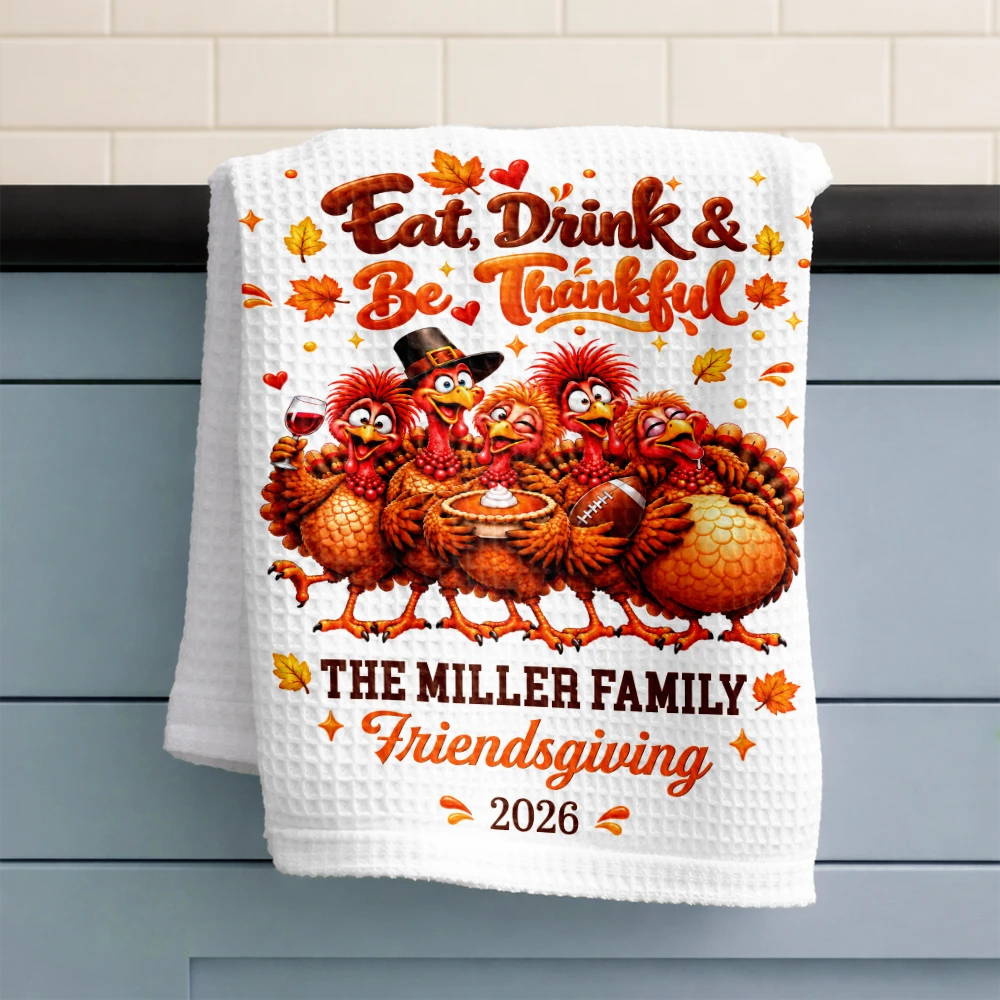 Custom Text,Gift For Grandma,Gifts For Her,Happy,Indoor Decor,Thanksgiving - Thanksgiving Kitchen Decor Gift For Mom Grandma Family - Personalized Funny Turkey Thankful For You Kitchen Towel