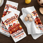 Custom Text,Gift For Grandma,Gifts For Her,Happy,Indoor Decor,Thanksgiving - Thanksgiving Kitchen Decor Gift For Mom Grandma Family - Personalized Funny Turkey Thankful For You Kitchen Towel