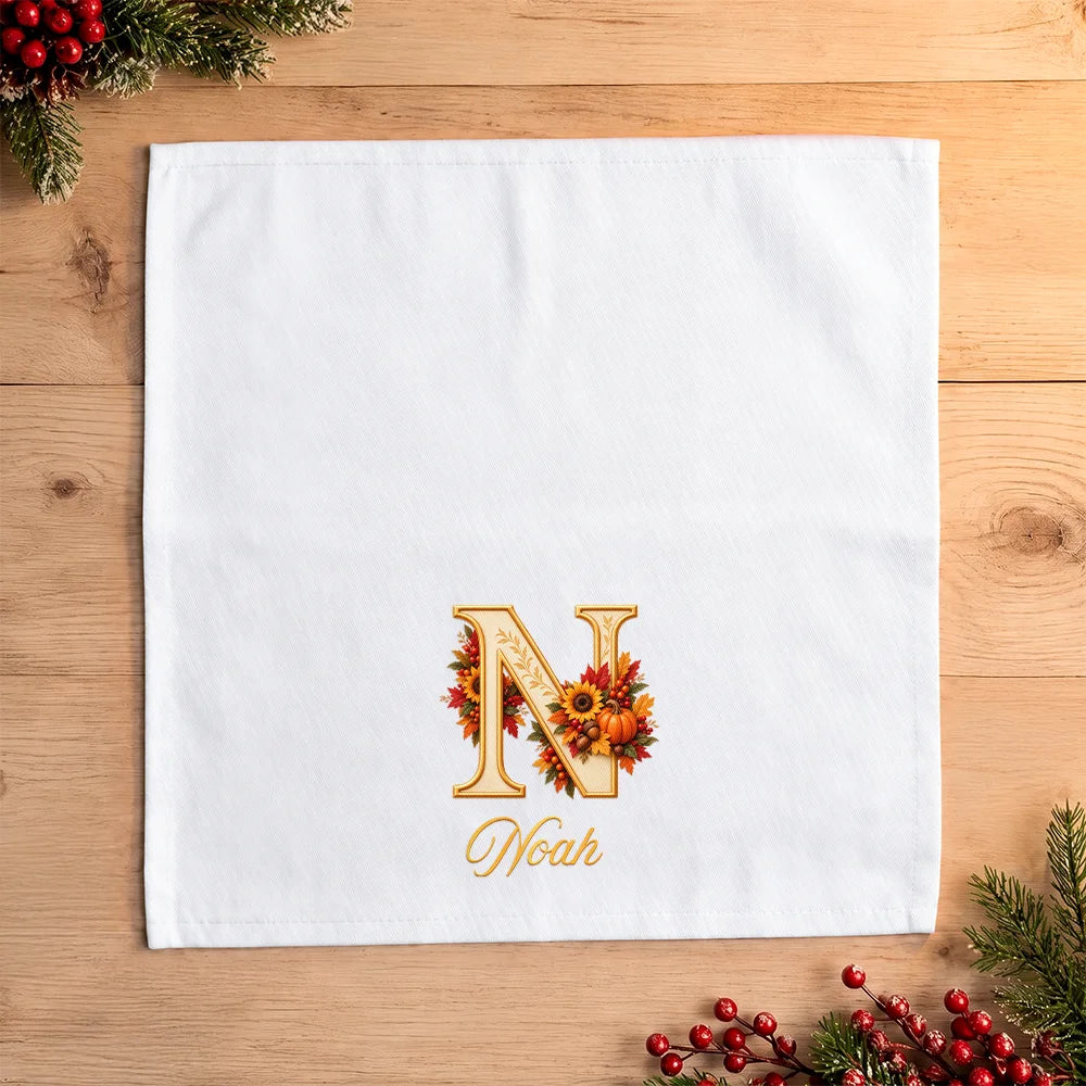 Family,Happy,Icon,Indoor Decor,Thanksgiving - Thanksgiving Table Setting For Family Gathering - Personalized Monogram Reusable Napkin