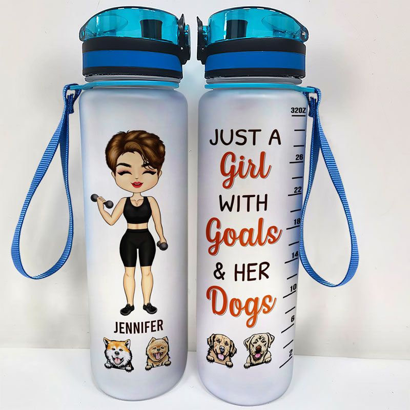 Just Wanna Workout & Hang Out With My Dogs - Gift For Gym & Dog Lover - Personalized Custom Water Tracker Bottle