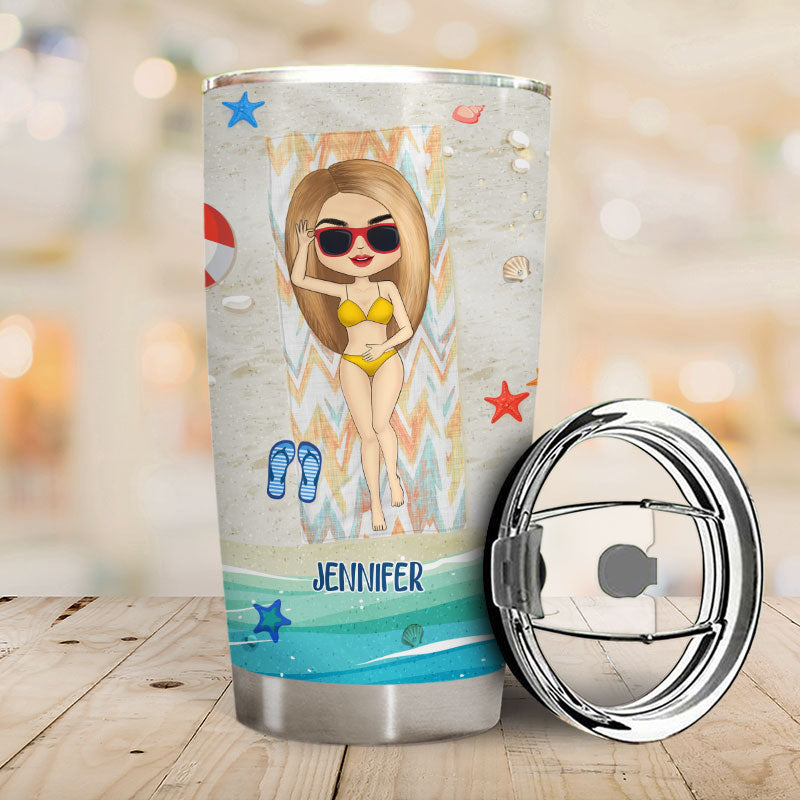 Chibi Girl I Just Wanna Have Beach And Sun - Personalized Custom Tumbler