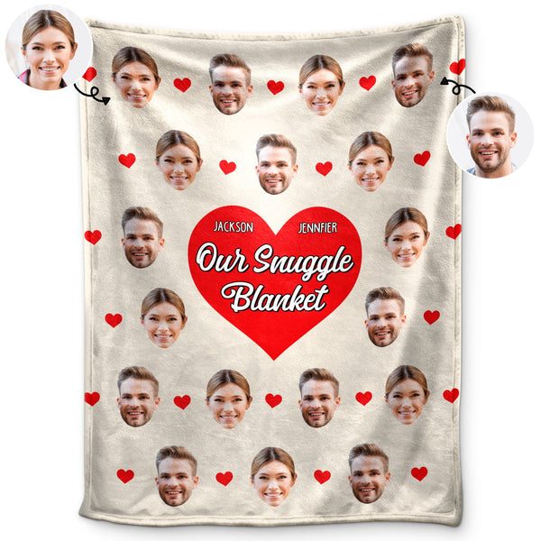 Custom Photo Face Couple Our Snuggle Blanket - Custom Photo Gift For Couples - Personalized Custom Fleece Blanket