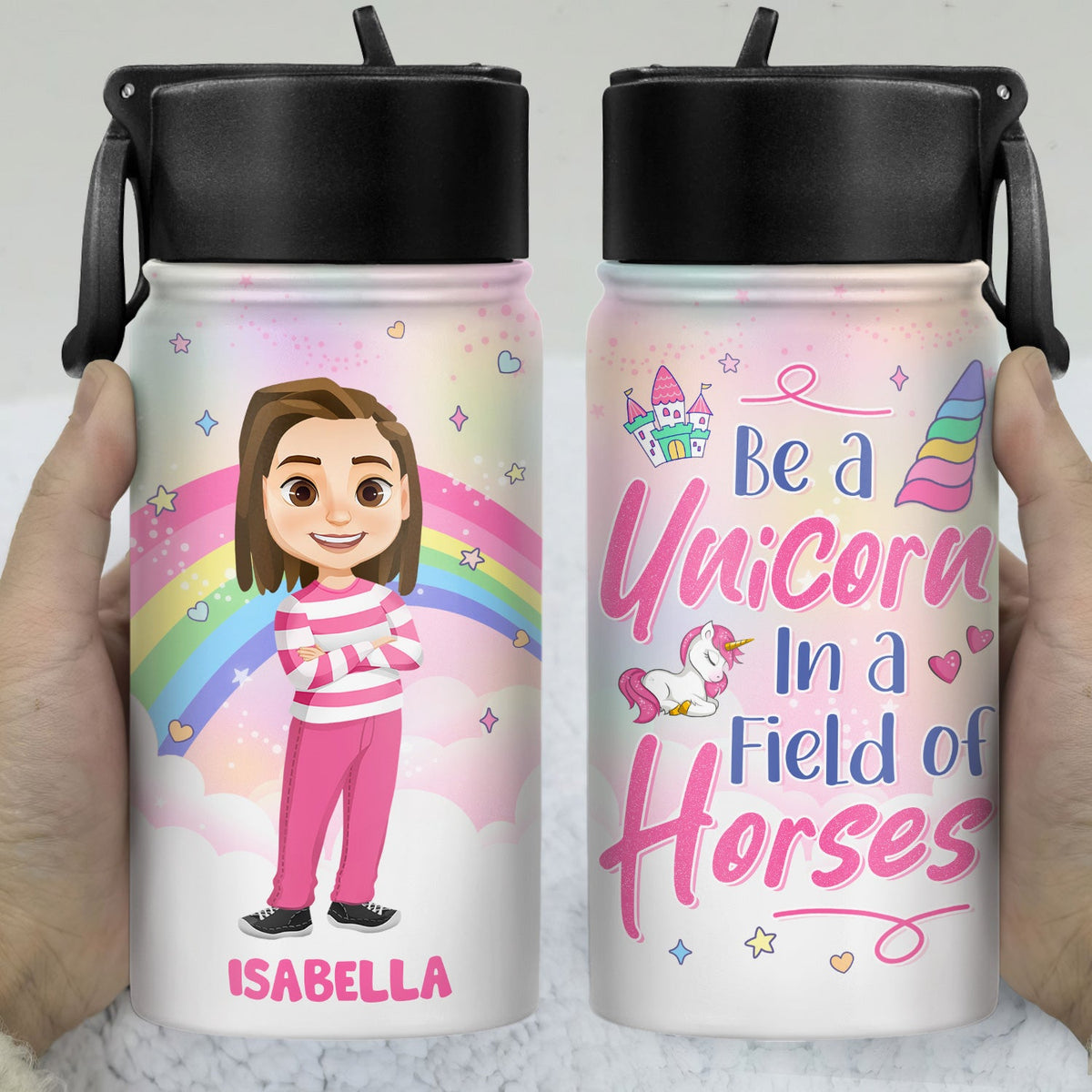 Be A Unicorn In A Field Of Horses - Gift For Kids, Back To School Gift - Personalized Kids Water Bottle