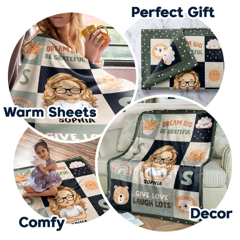 Dream Big Be Grateful Give Love Laugh Lots - Gift For Kids, Back To School Gift - Personalized Fleece Blanket