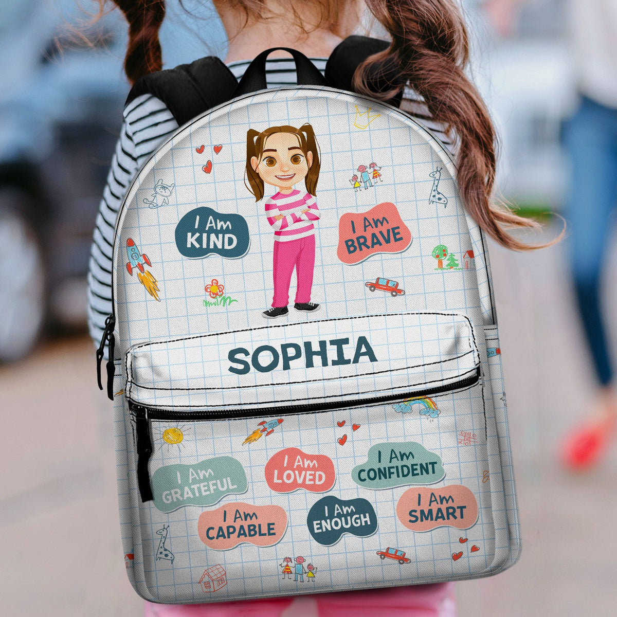 I Am Kind Smart Brave Affirmations - Gift For Kids, Back To School - Personalized Canvas Backpack
