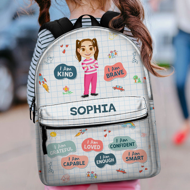 I Am Kind Smart Brave Affirmations - Gift For Kids, Back To School - Personalized Canvas Backpack