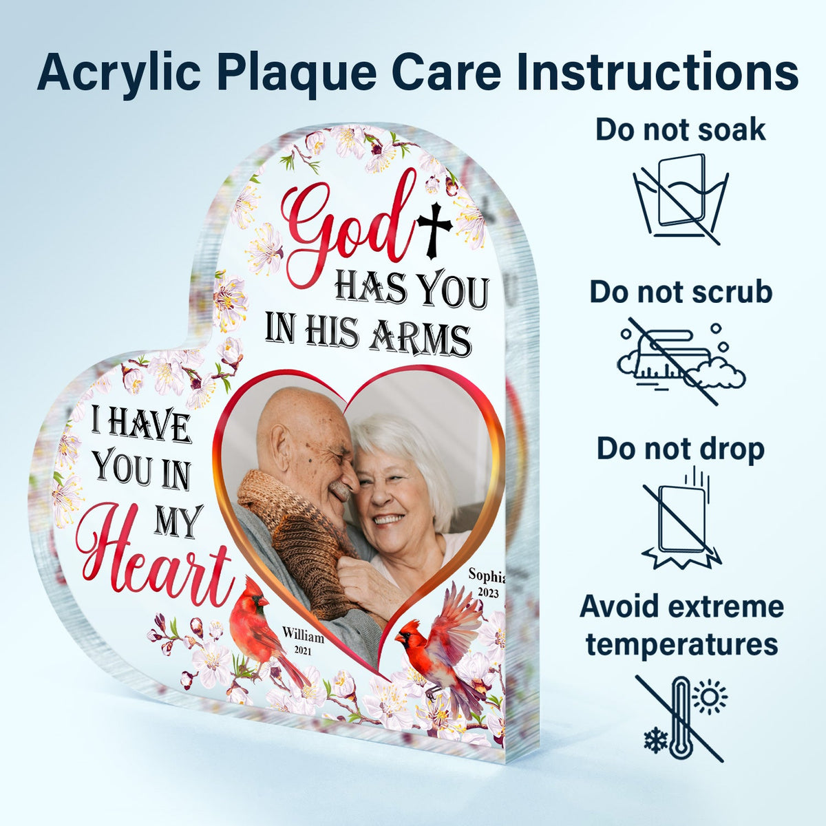 Custom Photo God Has You In His Arm I Have You In My Heart - Memorial Gift - Personalized Custom Heart Shaped Acrylic Plaque