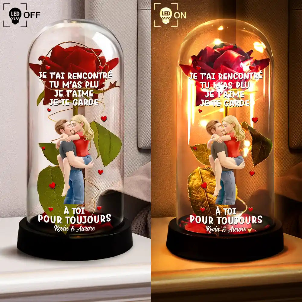 Gift For Couples,Gift For Husband,Gift For Wife,Gift For Boyfriend,Gift For Girlfriend,LGBT,Love,French - À Toi Pour Toujours - Lampe Dôme À Rose Éternelle Personnalisée