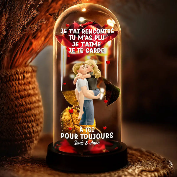 Gift For Couples,Gift For Husband,Gift For Wife,Gift For Boyfriend,Gift For Girlfriend,LGBT,Love,French - À Toi Pour Toujours - Lampe Dôme À Rose Éternelle Personnalisée
