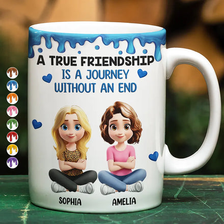 A True Friendship Is A Journey Without An End 3D Effect - Personalized White Edge-to-Edge Mug