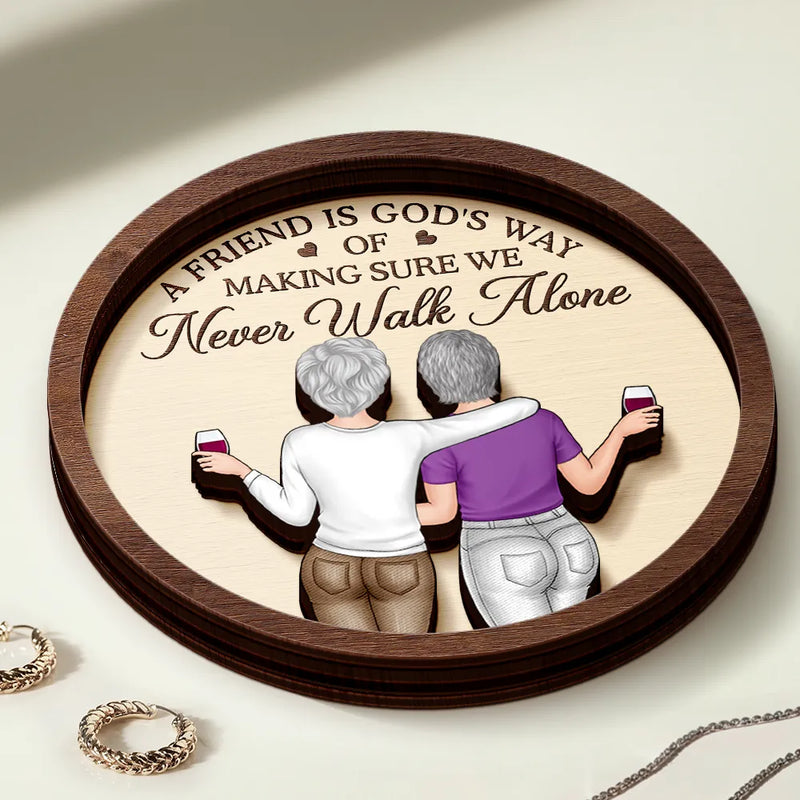 Gift For Bestie, Gift For Sisters, Happy, Old Best friends - A True Friendship Is A Journey Without An End Bestie - Personalized 2-Layered Wooden Ring Dish