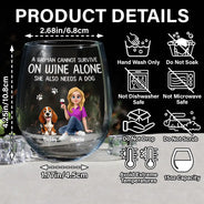 Happy,Gift For Wife,Gift For Women,Dog Mom,Dog Lovers,Pet Lovers,Gift For Mother,Gift For Yourself - A Woman Cannot Survive On Wine Alone Dog Mom Animate - Personalized Stemless Wine Glass