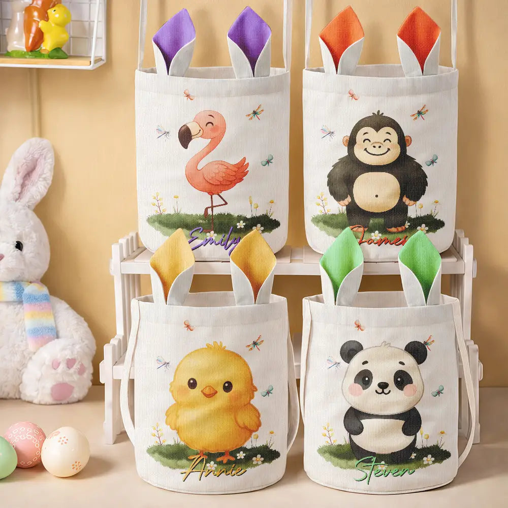 Gift For Kids,Grandpa - Grandkids,Grandma - Grandkids,Gift For Grandkids,Easter - Adorable Animal With Name - Personalized Bunny Ears Bucket Bag