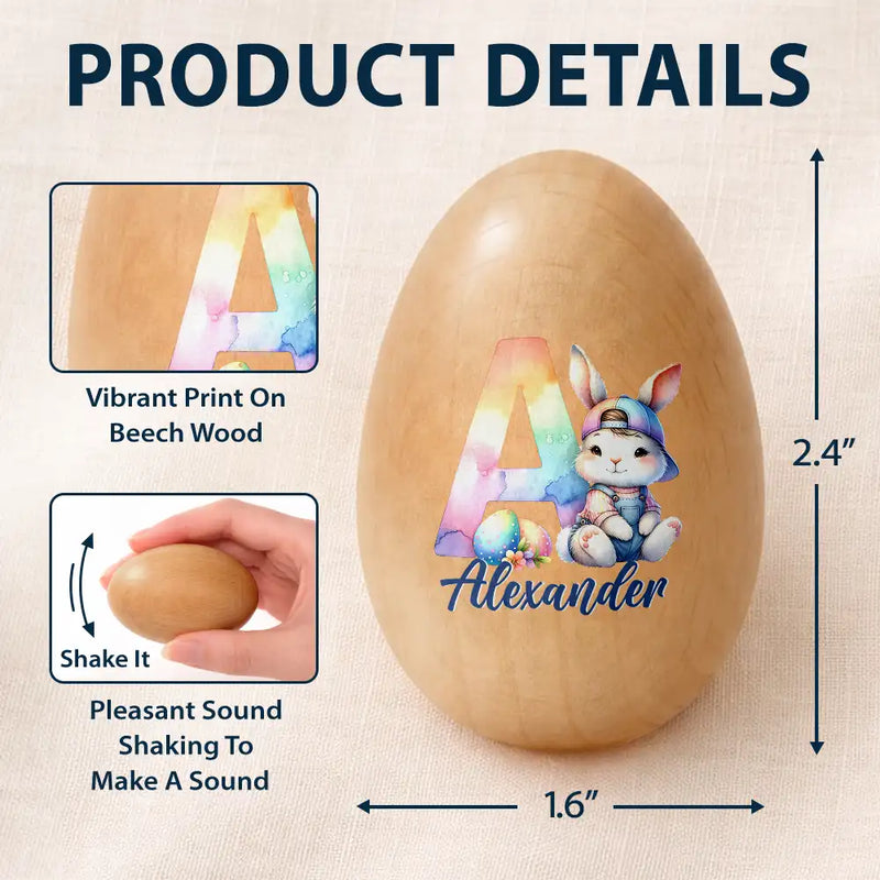 Easter,Non-Eng,Gift For Kids,Gift For Grandkids,Grandma - Grandkids,Grandpa - Grandkids,Dad - Children,Mom - Children,Happy - Adorable Bunny Alphabet Letters - Personalized Musical Wooden Easter Egg Shaker