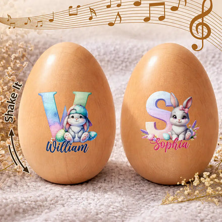 Adorable Bunny Alphabet Letters - Personalized Musical Wooden Easter Egg Shaker
