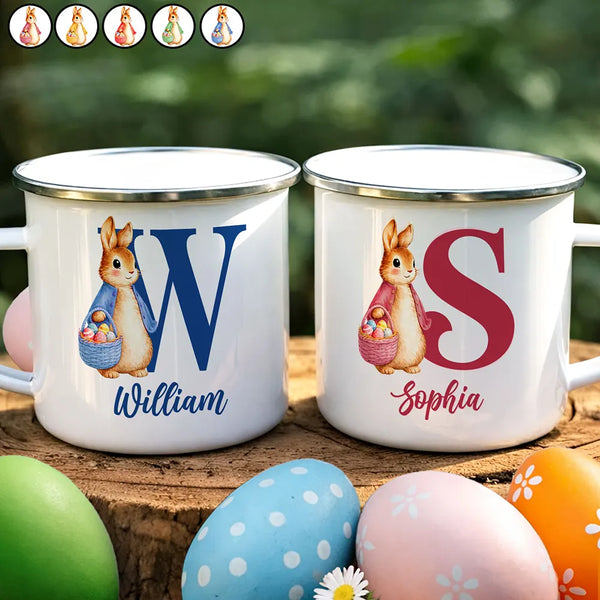 Gift For Kids,Grandma - Grandkids,Gift For Grandkids,Dad - Children,Mom - Children,Easter,Happy - Adorable Bunny With Alphabet Letters - Personalized Enamel Mug