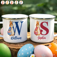 Gift For Kids,Grandma - Grandkids,Gift For Grandkids,Dad - Children,Mom - Children,Easter,Happy - Adorable Bunny With Alphabet Letters - Personalized Enamel Mug