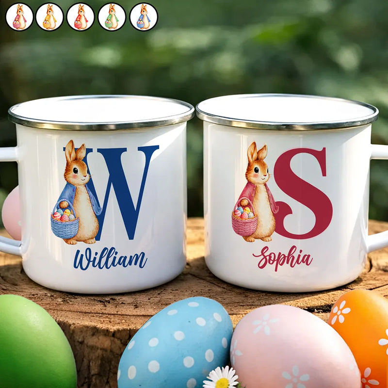 Gift For Kids,Grandma - Grandkids,Gift For Grandkids,Dad - Children,Mom - Children,Easter,Happy - Adorable Bunny With Alphabet Letters - Personalized Enamel Mug