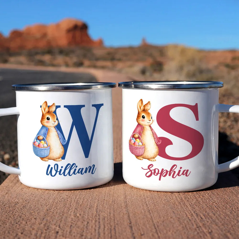 Gift For Kids,Grandma - Grandkids,Gift For Grandkids,Dad - Children,Mom - Children,Easter,Happy - Adorable Bunny With Alphabet Letters - Personalized Enamel Mug