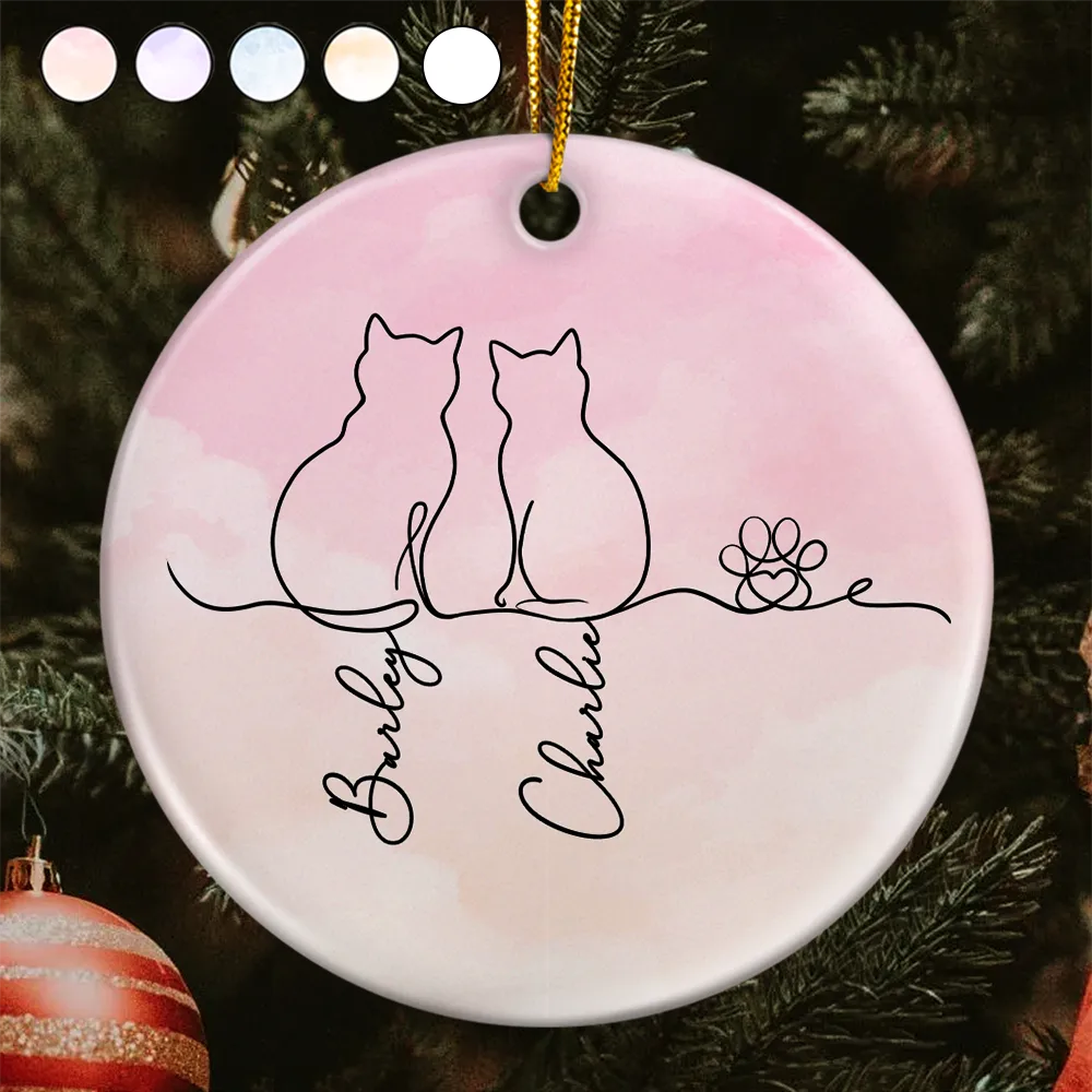 Adorable Cat Line - Personalized Circle Ceramic Ornament