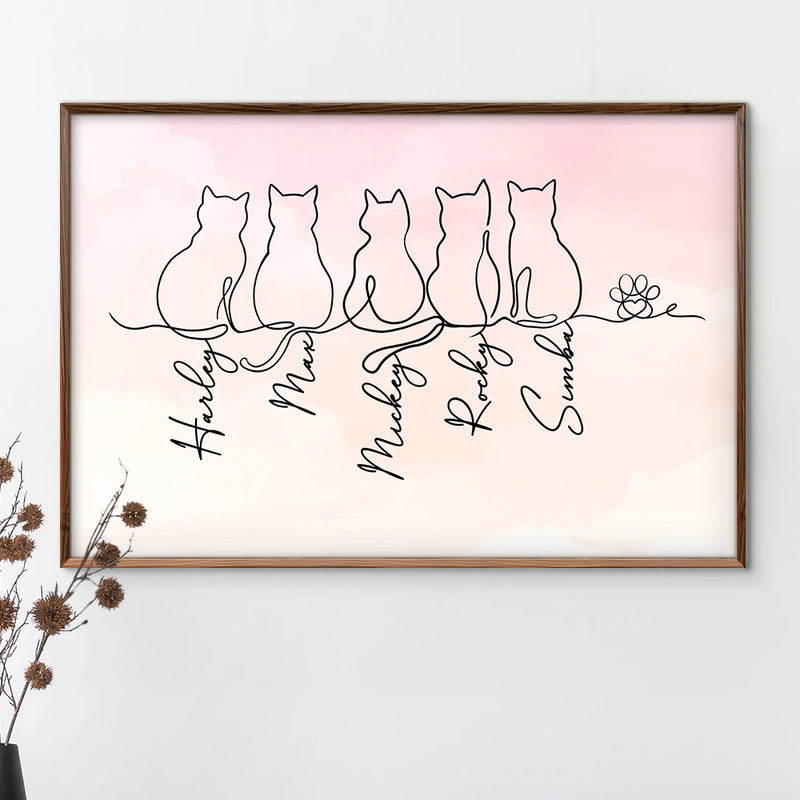Pet Lovers,Pet Mom,Pet Dad,Cat Lovers,Cat Mom,Cat Dad,Happy - Adorable Cat Line - Personalized Poster