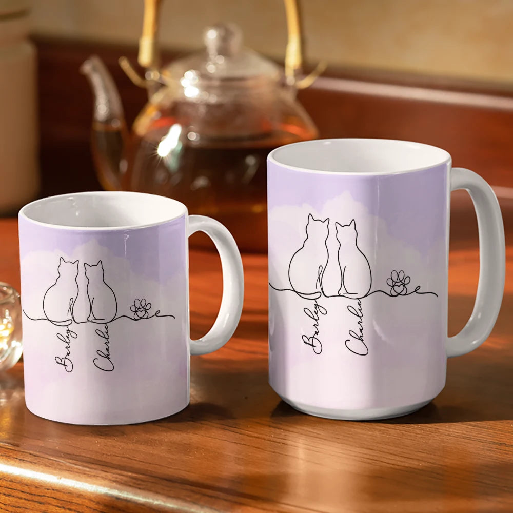 Cat Lovers, Cat Mom, Cat Dad, Pet Lovers, Pet Mom, Pet Dad, Happy - Adorable Cat Line - Personalized White Edge-to-Edge Mug