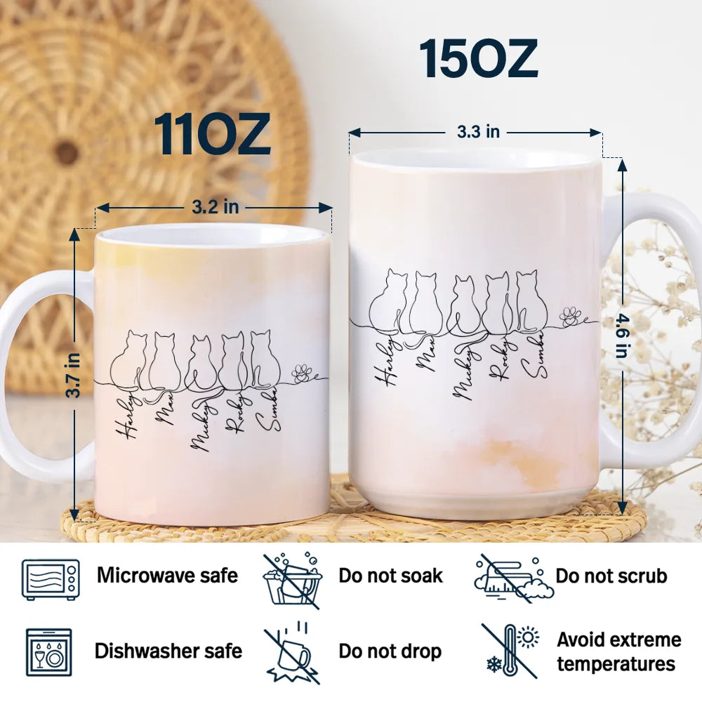 Cat Lovers, Cat Mom, Cat Dad, Pet Lovers, Pet Mom, Pet Dad, Happy - Adorable Cat Line - Personalized White Edge-to-Edge Mug