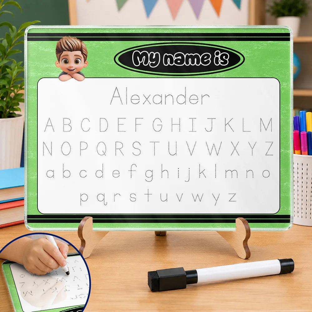 Back To School,Proud,Gift For Kids,Vector - Adorable Kid And Handwriting Name - Personalized Acrylic Tracing Board