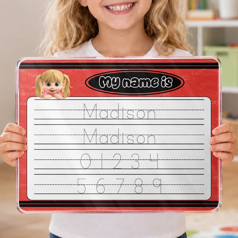 Back To School,Proud,Gift For Kids,Vector - Adorable Kid And Handwriting Name - Personalized Acrylic Tracing Board