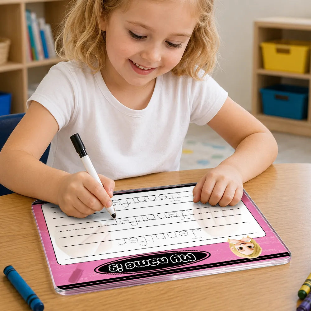 Back To School,Proud,Gift For Kids,Vector - Adorable Kid And Handwriting Name - Personalized Acrylic Tracing Board