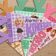 Confident,Back To School,Gift For Kids,Warp Text - Adorable Kid First Day Of Kindergarten & First Grade - Personalized Pennant