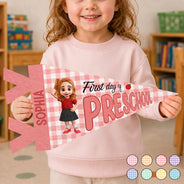 Confident,Back To School,Gift For Kids,Warp Text - Adorable Kid First Day Of Kindergarten & First Grade - Personalized Pennant